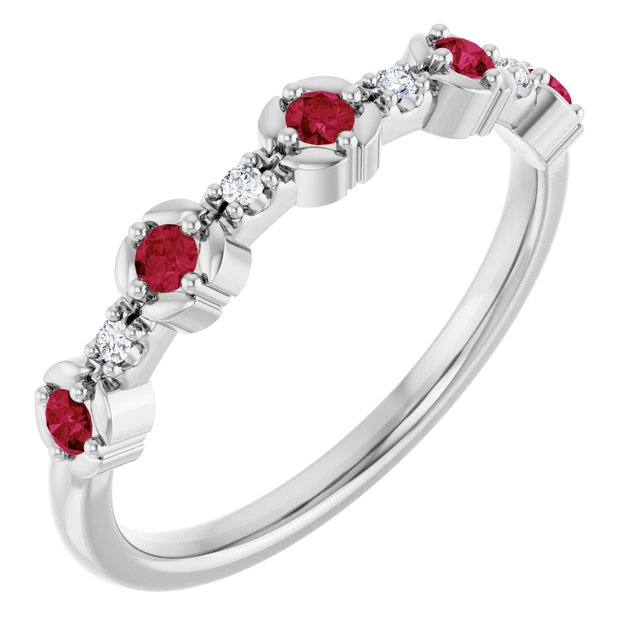 Sterling Silver Natural Ruby & .04 CTW Natural Diamond Stackable Ring